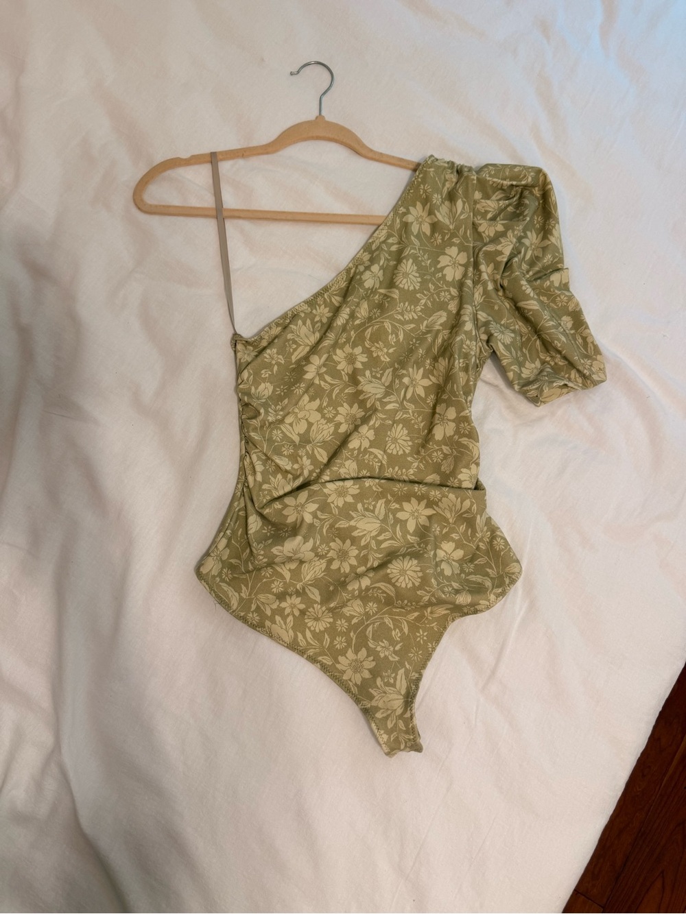 Free People Green Floral One-Shoulder Bodysuit